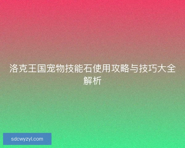洛克王国宠物技能石使用攻略与技巧大全解析