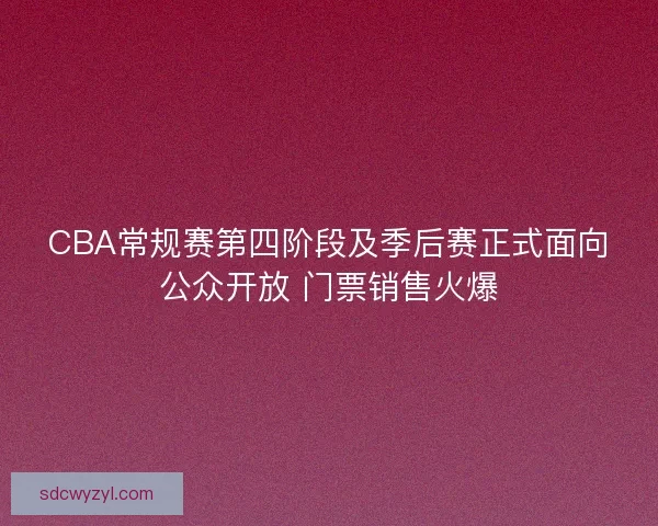CBA常规赛第四阶段及季后赛正式面向公众开放 门票销售火爆