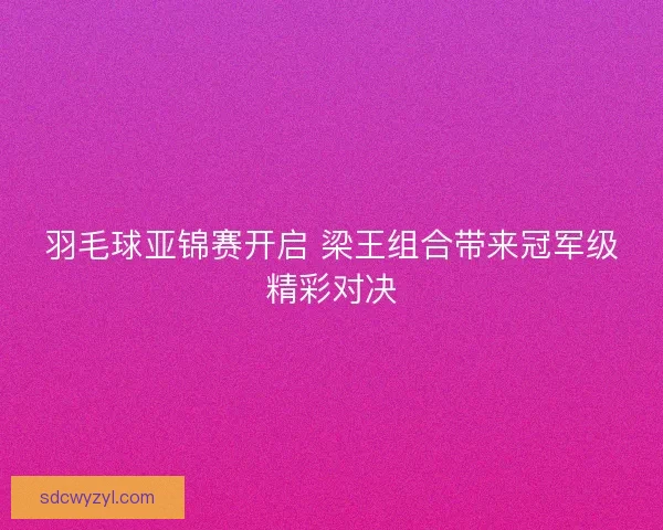 羽毛球亚锦赛开启 梁王组合带来冠军级精彩对决